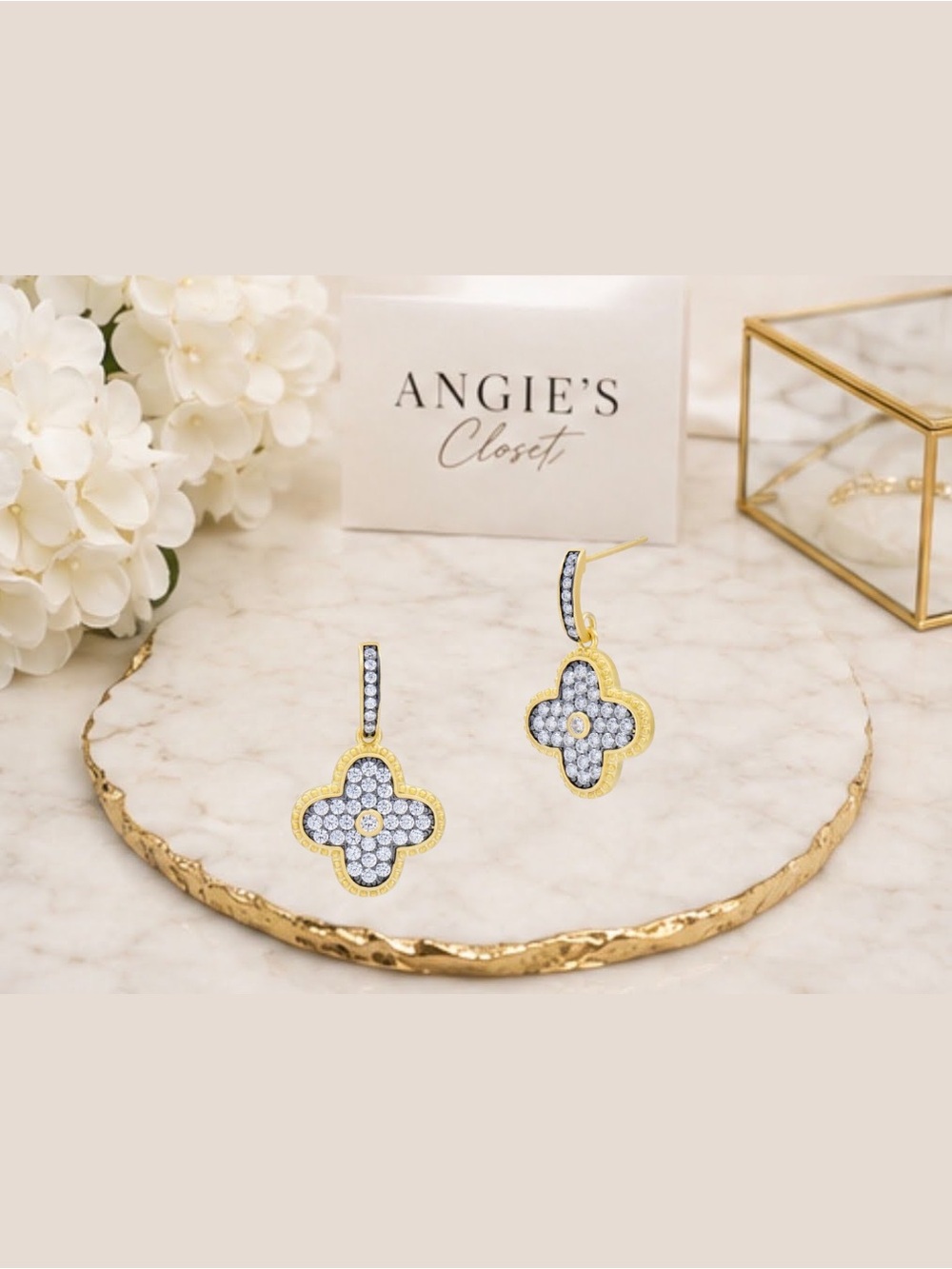 Brooklyn Mossaic Clover Pavé Drop Earrings - Two Tone black & gold